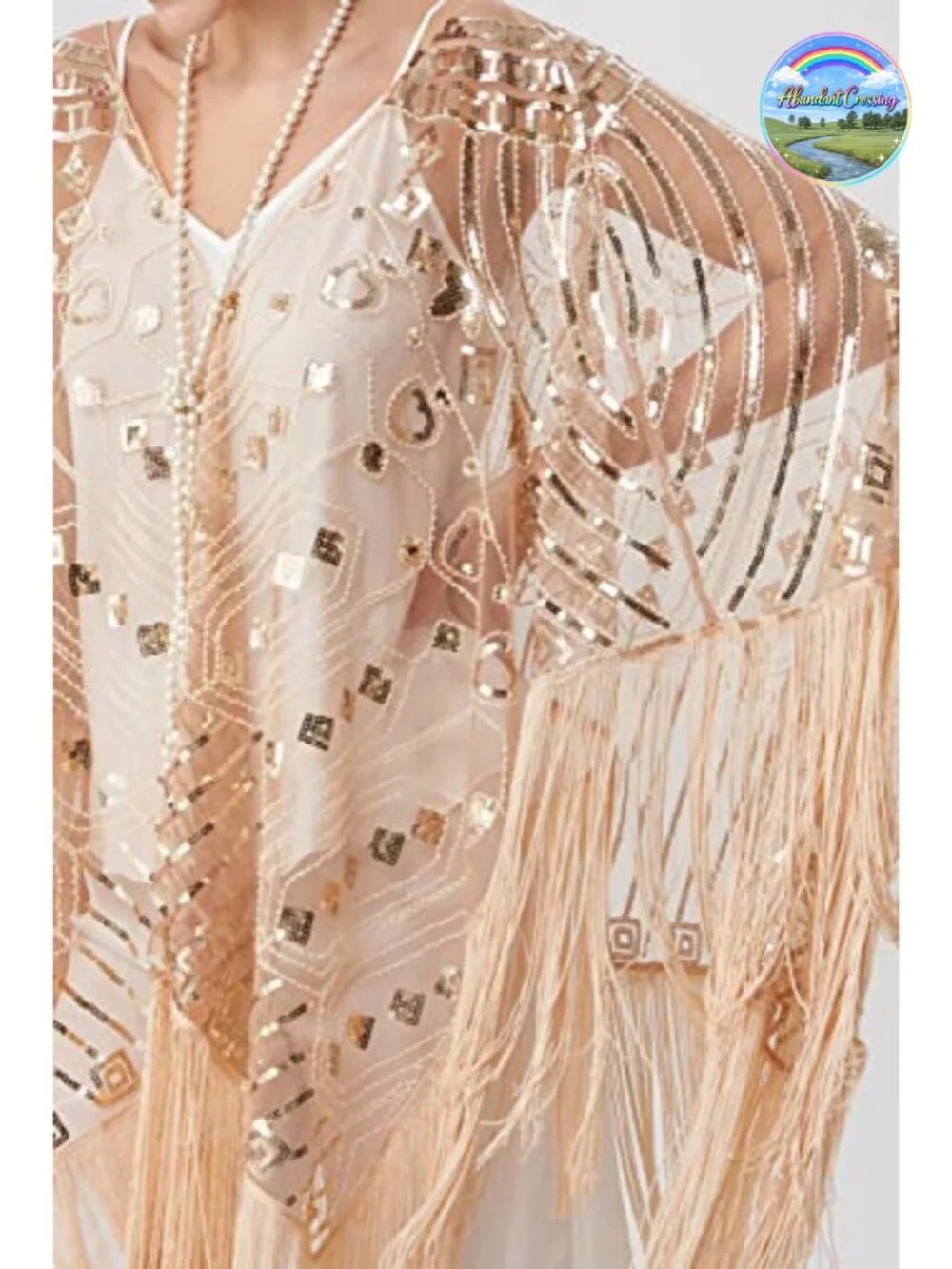 Sequin Beaded Fringed Evening Cape Shawl Wrap for Wedding
